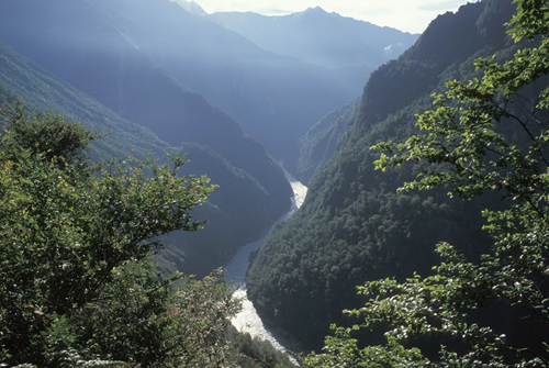 Near the village of Zhachu in southeastern Tibet, the Yarlung Tsangpo roars through the deepest gorge in the world: Photograph from Tibet Wild by George B. Schaller. Reproduced by permission of Island Press.